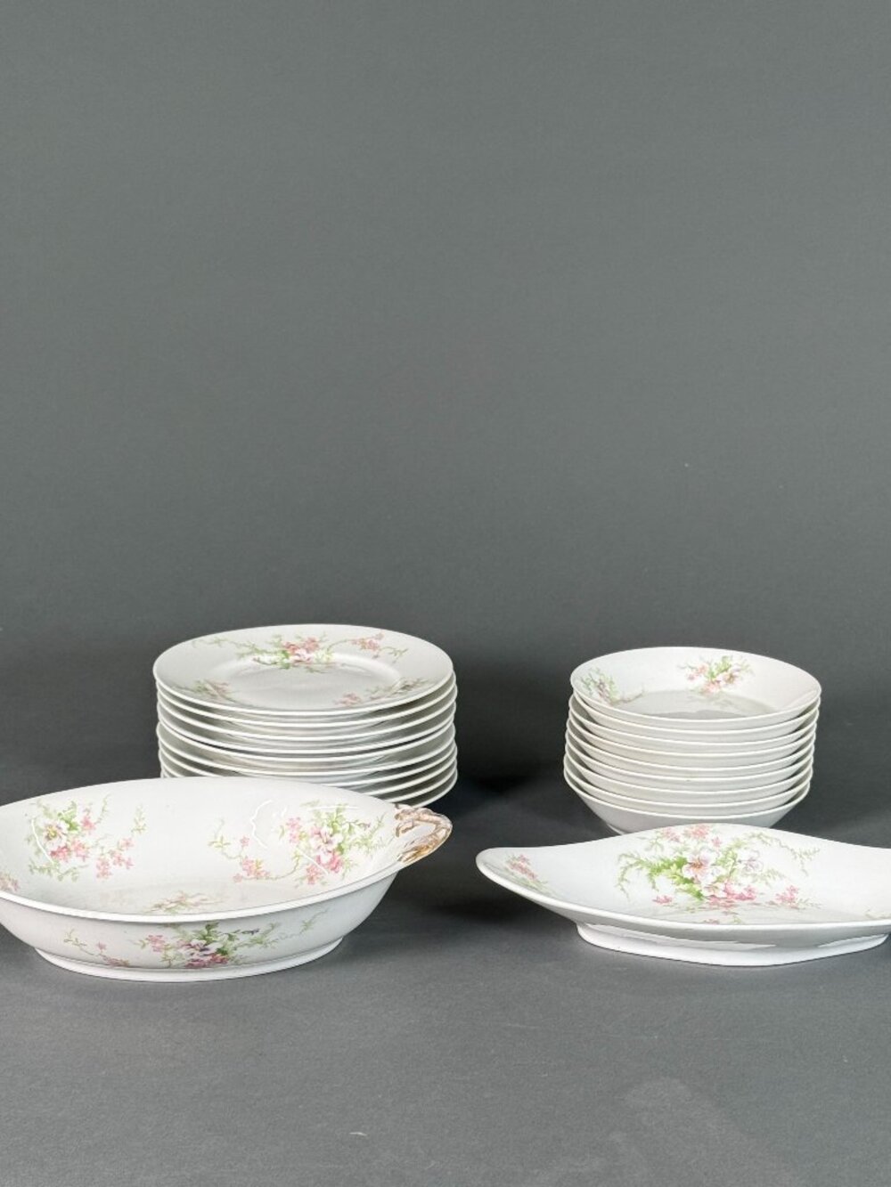 Antique Wm Guerin Limoges France Porcelain Dinnerware Set Pink Roses Gold Handle